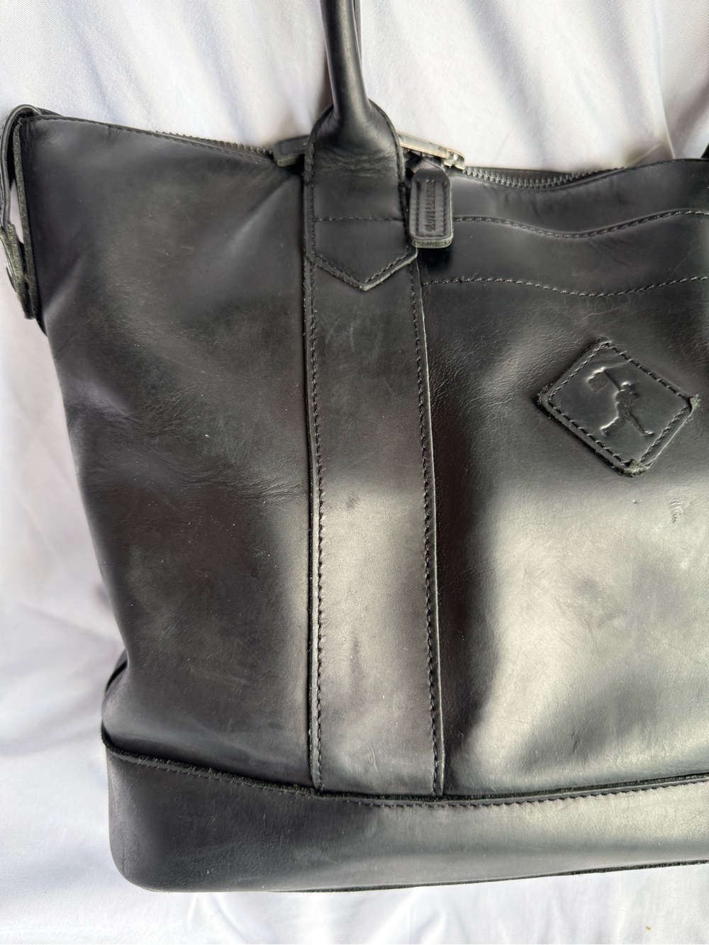 Baseballism Sleek Black Leather Tote with Dual Top Handles - Picture 2 of 16